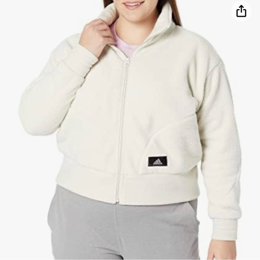 Adidas Women’s Holidayz Cream / Off white Full Zip Sherpa Jacket plus size 3X
